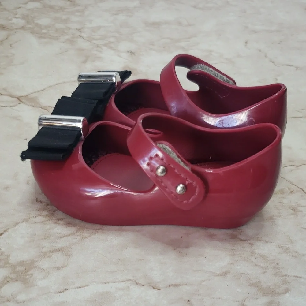 Mini Melissa Red Wine Kids Shoes with Bow